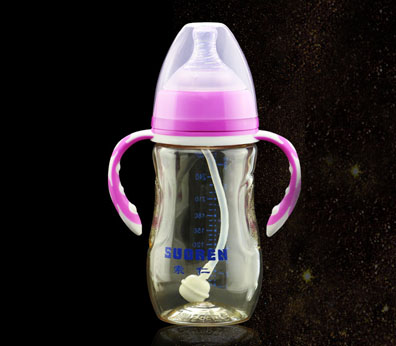 带刻度的双手柄婴幼儿硅胶奶瓶 硅胶奶瓶生产厂家定制